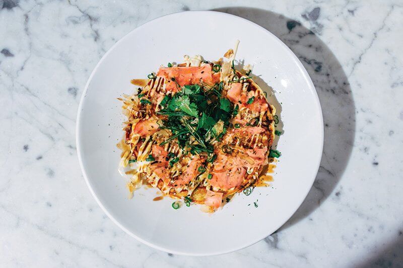 Chef Kirstyn Brewer gives okonomiyaki a seasonal twist with her Kabocha Squash Okonomiyaki at Victor Tangos in Dallas.