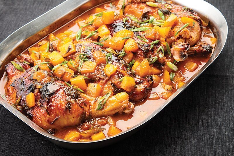 Soy-Roasted Chicken Thighs with Thai chile-mango glaze are one of the offerings at Lemonade in California, where emphasis is on seasonal, handcrafted dishes boasting complex, well-developed flavor.