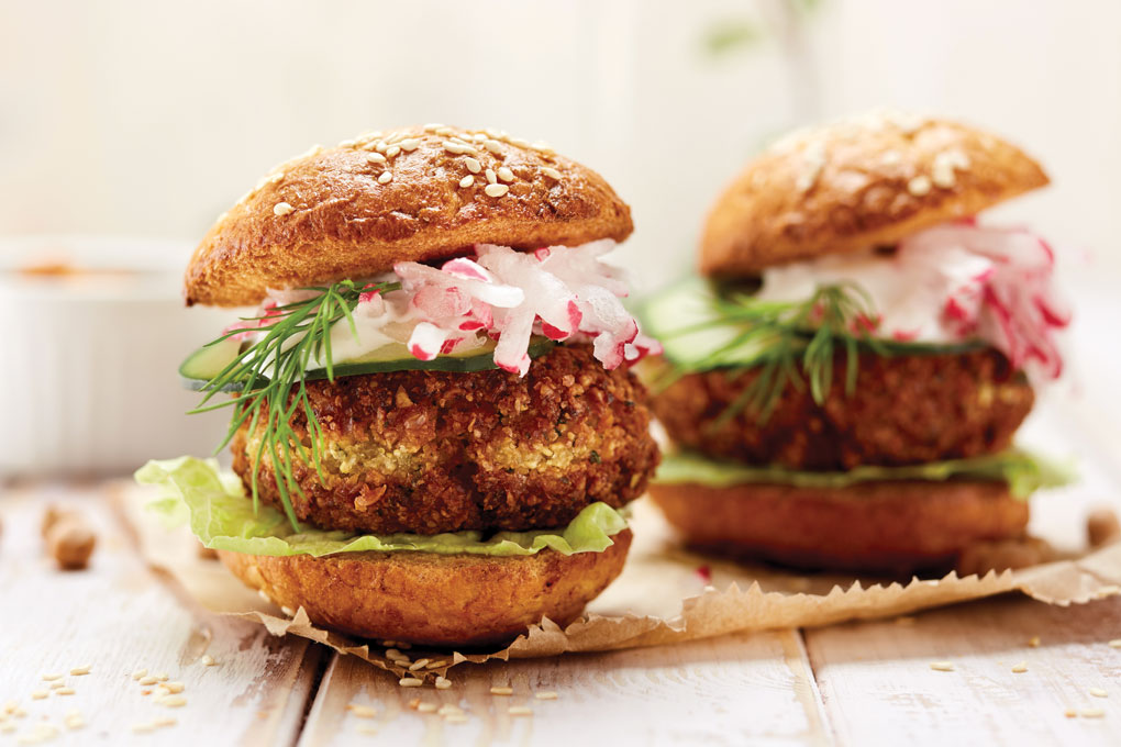 Falafel can easily move outside of its traditional pita carrier and into tacos, onto buns, or even over waffles. Here, it gets the slider treatment, garnished with crisp radish and creamy ranch.