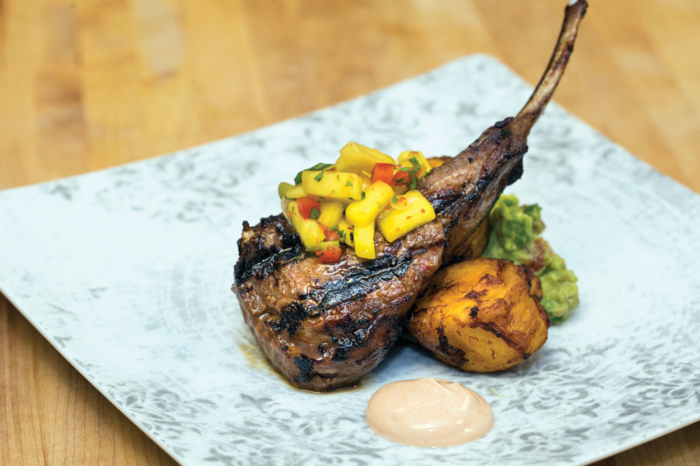Chef Charles Quinto paired gochujang-marinated and grilled lamb chops with a signature dip of gochujang-spiked Greek yogurt, adding a bit of heat, funk and acid —all in one modern dollop.