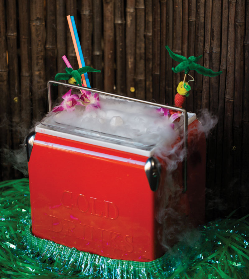 The photogenic Pack a Cooler at Little Buddy Hideaway, a Tiki bar in Asbury Park, N.J., is its own tailgate party. Serving five or six people, the cooler contains rum, pineapple, passionfruit and citrus—topped with a bottle of Chandon sparkling wine.