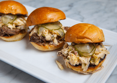 Lamb Sliders, tzatsiki coleslaw, pickles