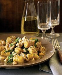 Toasted Almond Gnocchi with Braised Chicken Thighs and Rapini