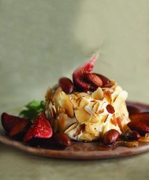 Baked Goat Cheese with Almonds, Caramelized Onion, and Figs