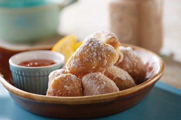 Buscuit Beignets, Southern style with powdered sugar & honey marmalade