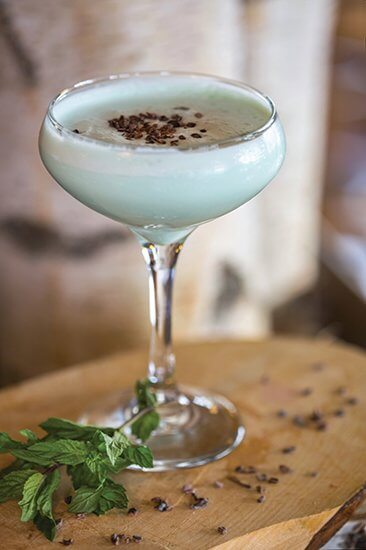 The Grasshopper has landed back on today’s menus. In Nashville, Tenn., Embers Ski Lodge’s version is made of cream, cognac, Afrohead 7-Year Rum, white crème de cacao, green crème de menthe, shaved chocolate and mint.