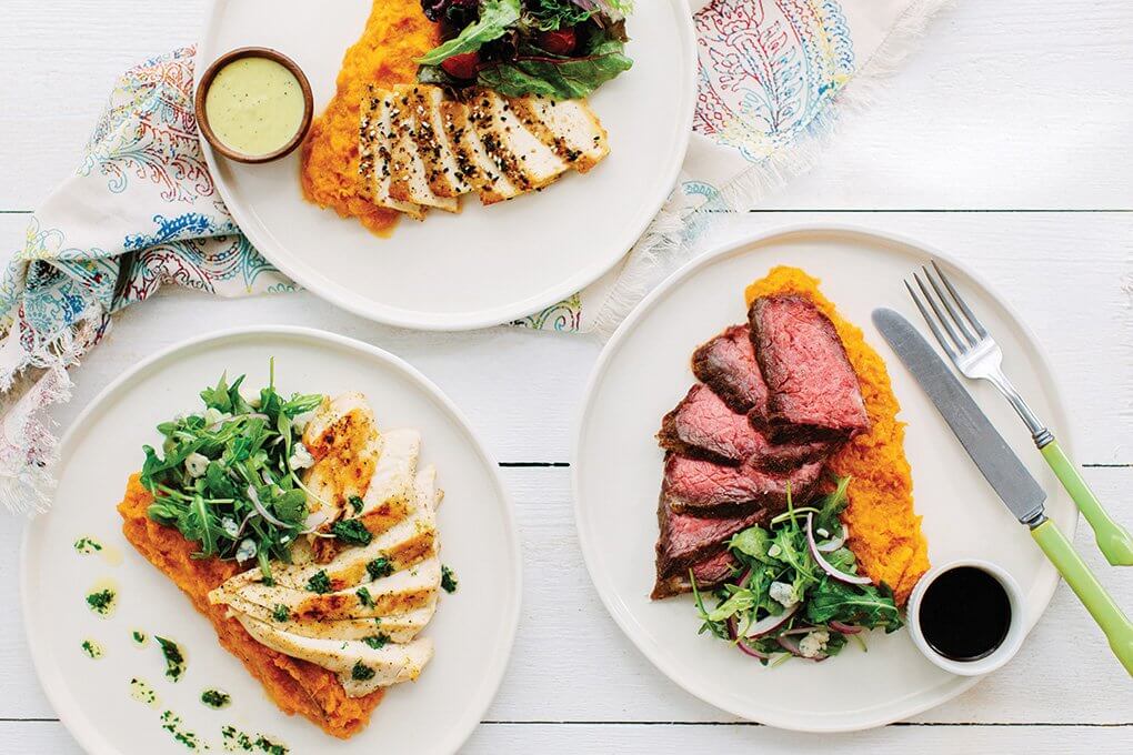A conscientious approach means looking at flavor-forward dishes in a holistic way. Modern Market’s “Homestyle Plates” invite diners to pick their protein and two signature sides.