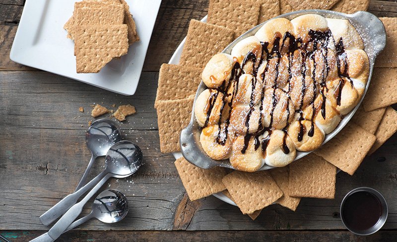 A bit of whimsy in a big, shareable dessert: Campfire Brownie + Cookies + S’mores is a surefire crowd-pleaser at Tom’s Urban.