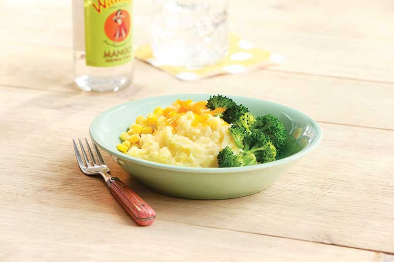 Mashed Yukon golds are enriched with soy milk for a creamy base.