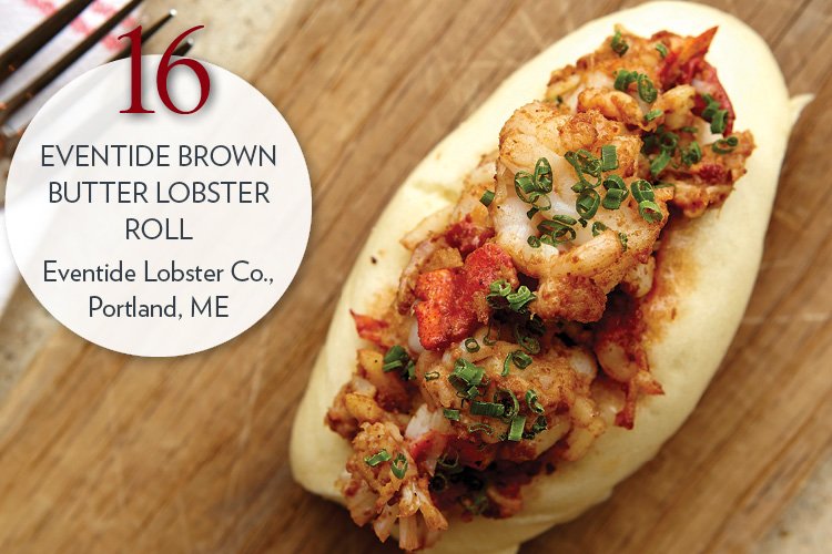 Eventide Brown Butter Lobster Roll Lobster meat, brown butter vinaigrette, bao-style steamed bun, sea salt, chives