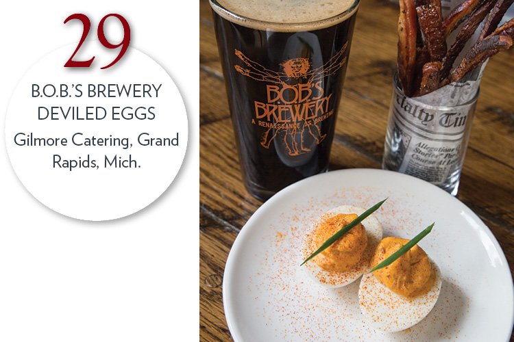 B.O.B.’s Brewery Deviled Eggs with maple bacon “fries”