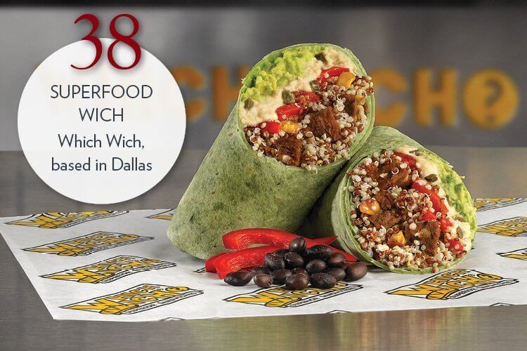 Superfood Wich Vegan black bean patty and quinoa wrapped in a spinach tortilla