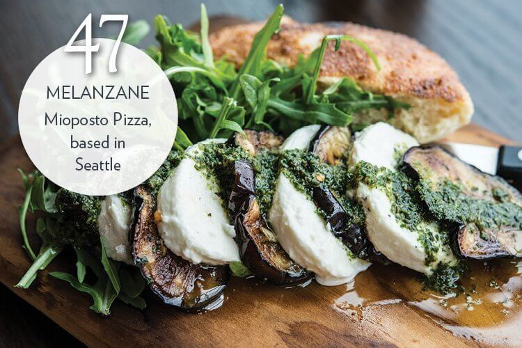 Melanzane Eggplant, mozzarella, arugula, mint-basil salsa verde, served with bread