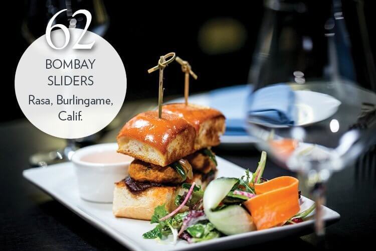 Bombay Sliders with tamarind chutney, cilantro chutney and a market salad