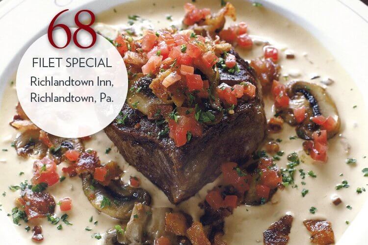 Filet Special - Center-cut filet, blue cheese-white wine-shallot cream sauce, mushrooms, tomatoes, bacon