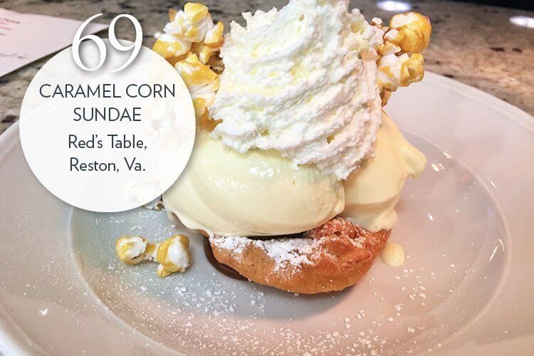 Caramel Corn Sundae Vanilla funnel cake, buttered popcorn ice cream, salted caramel corn