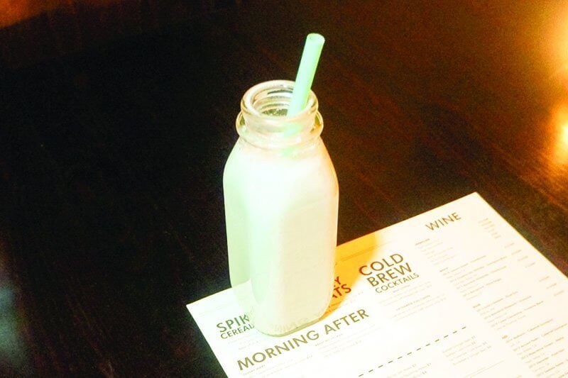 An enticing presentation of “Boozy Milk” adds a fresh note to any brunch menu. Cinnamon Toast Crunch milk is spiked with spiced rum at Nighthawk in Los Angeles.