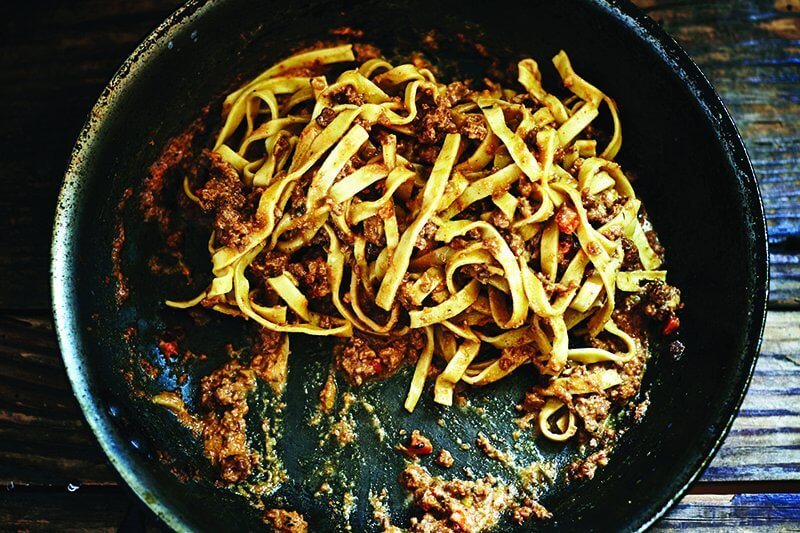 Osteria Mattone, a seasonal Italian restaurant in Roswell, Ga., serves a rustic Tagliolini Bolognese with a savory beef ragù and ricotta salata.