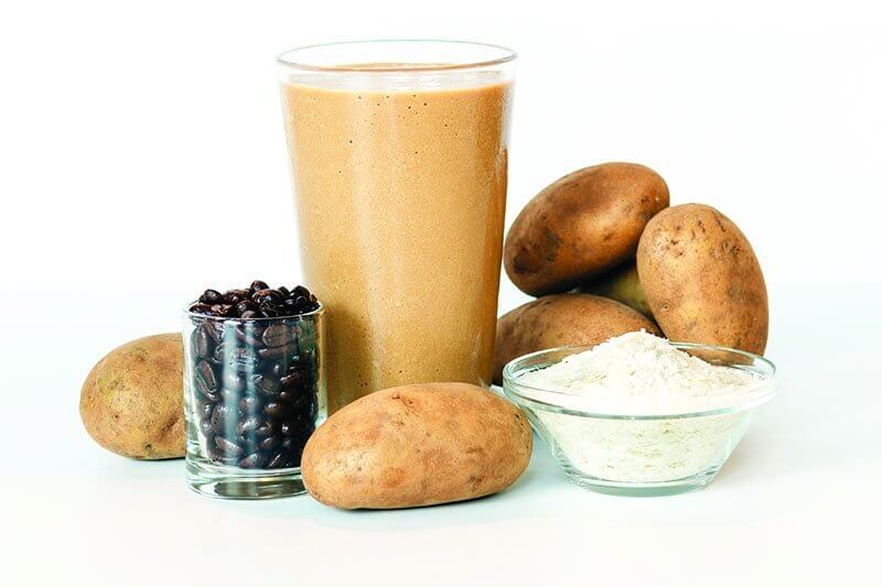 Highlighting a creative ingredient addition, the Uber Tuber Coffee Smoothie gets rich viscosity and enhanced nutrients from the addition of dehydrated potato flakes. 