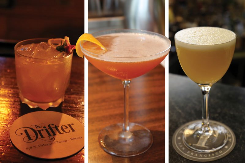 A bit of smokiness enhances these cocktails: Not So Wee (left) at The Drifter includes Scotch and smoked sea salt; Union Square Cafe’s Charred Orange Sour (center) sees bourbon and mezcal; Smoke & Mirrors at The Treasury includes gin and smoked tea.