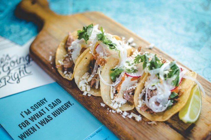 Modern taco presentations, like these Li’l Street Tacos at Denver-based Punch Bowl Social, fit the shareable, social vibe of eatertainment venues