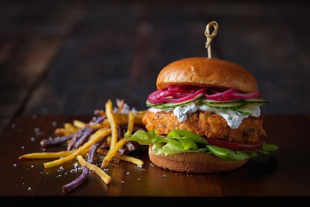 This Curried Chickpea Potato Burger serves up a veg-centric twist on the traditional burger