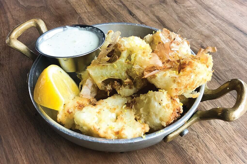 Cauliflower Bites with bonito flakes, aïoli, lemon zest