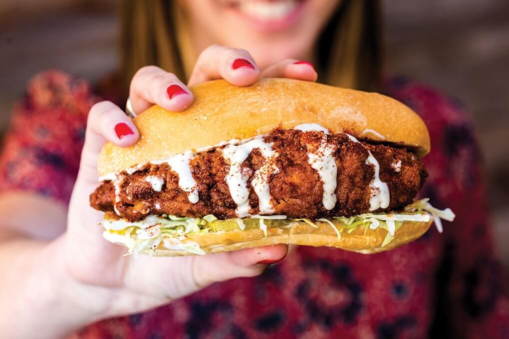 Nashville hot chicken, classic slaw, dill pickles, Greek yogurt ranch, mayo