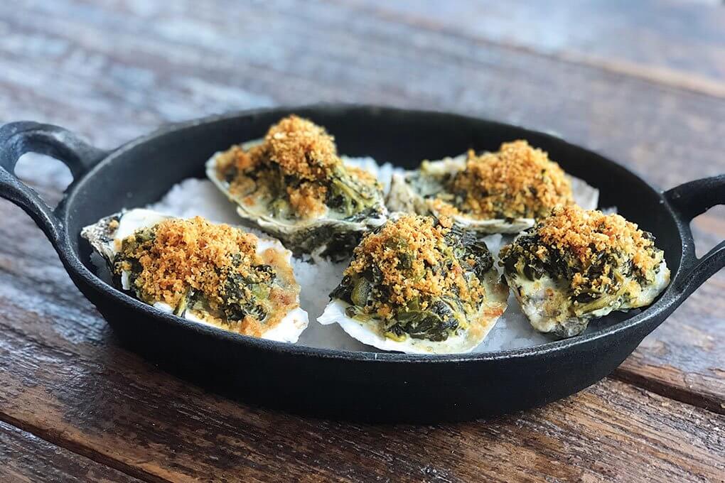 Oysters Rockefeller with creamed poblano