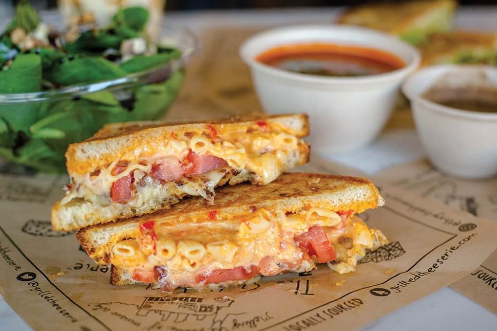 Pimento mac and cheese, tomato, bacon bits, buttermilk cheddar, sourdough