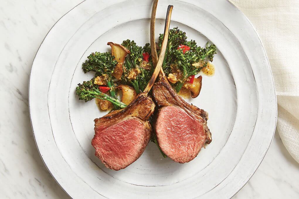 Lamb Scottadito with Walnut Anchovy Salsa and Broccolini Lamb Scottadito with Walnut Anchovy Salsa and Broccolini