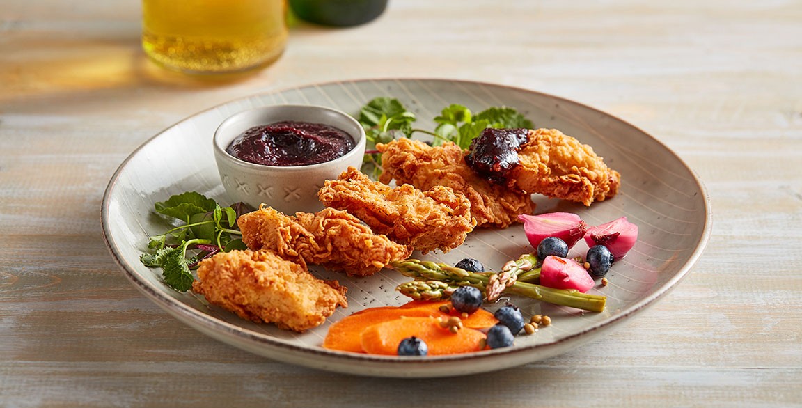 Buttermilk Fried Chicken Nuggets with Blueberry BBQ Sauce