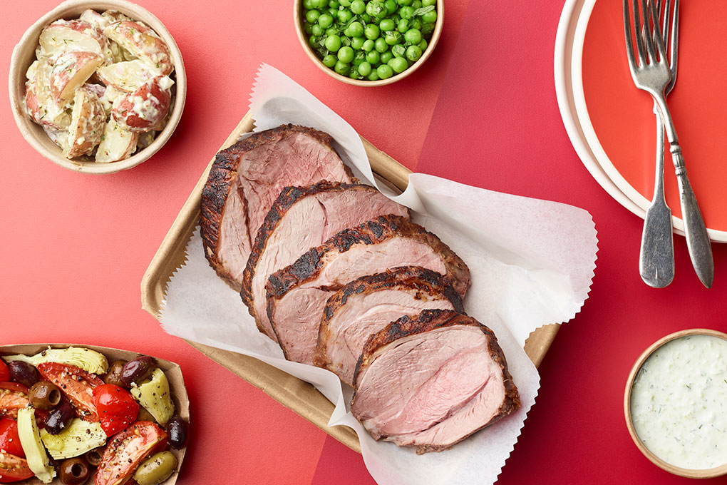 Greek-style Meat and Three with Date-Crusted Aussie Lamb photo