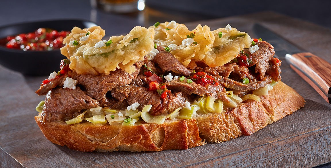 Open-Faced Beer & Cola Braised Aussie Beef Sandwich