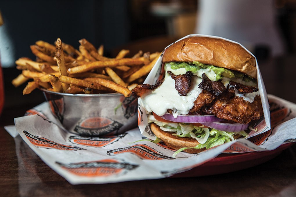 Fresh mozzarella adds a “milky coolness” to balance the heat of jalapeño bacon and poblano mayo in Emilio’s Chicken Sandwich at Bad Daddy’s Burger Bar.