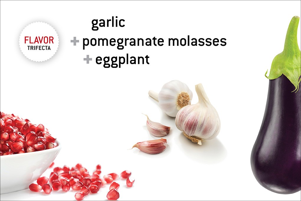 Flavor Trifecta: garlic, pomegranate molasses and eggplant