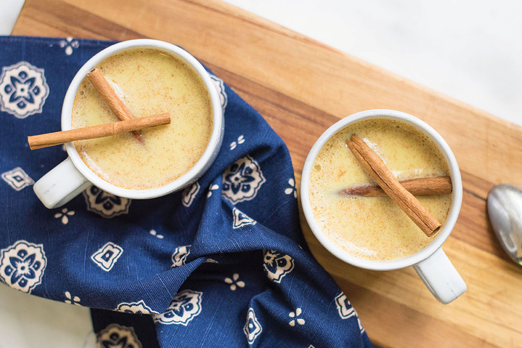 Peanut powder brings a protein boost to a turmeric latte. Get the recipe.