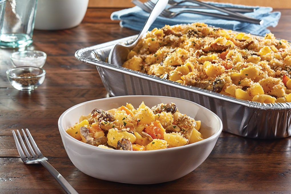 The Office Tavern & Grill, with four locations in New Jersey, offers a comforting baked item as part of each of its Meal Packages, including this Baked Harvest Mac & Cheese with pipette pasta, roasted mushrooms, butternut squash, fontina and cheddar.