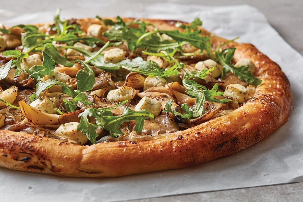 Chef Christophe Joignant’s Oyster Mushroom Pizza with Boursin® IQF Cheese Cubes.