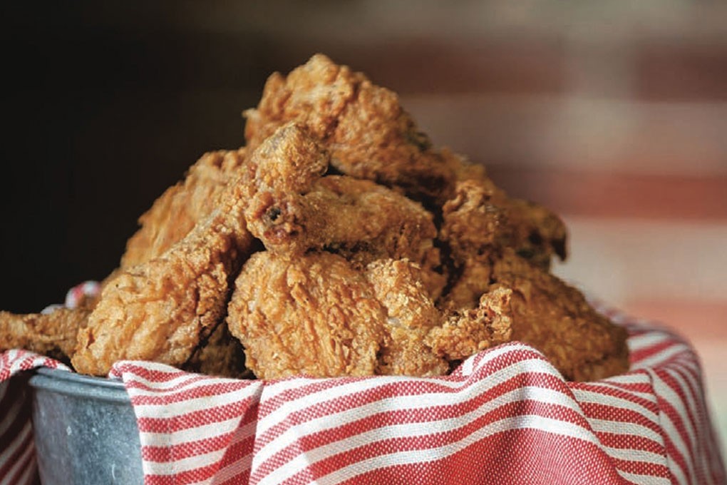 To keep this Southern Fried Chicken allergen-free, oat milk replaces traditional buttermilk in the brine at Pinewood Kitchen in Nunnelly, Tenn.