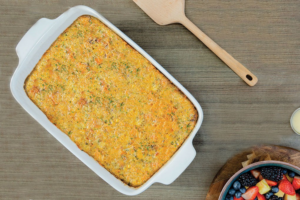The Harvest Egg Casserole, sporting mixed vegetables, cheese and eggs—is the star of one of the seasonal meal kits offered by Denver-based Snooze, an A.M. Eatery.