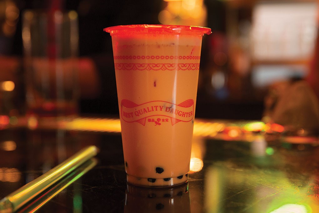 I Used to Live in Thailand, featuring Thai tea, aged rum, Clement Créole Shrubb and Angostura bitters, is on the playful Boozy Boba menu at Best Quality Daughter in San Antonio.