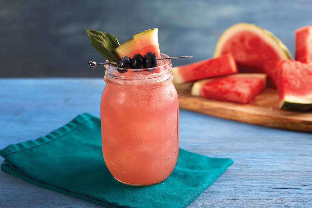 This colorful Watermelon-Blueberry-Basil Lemonade is packed with functional superfoods.