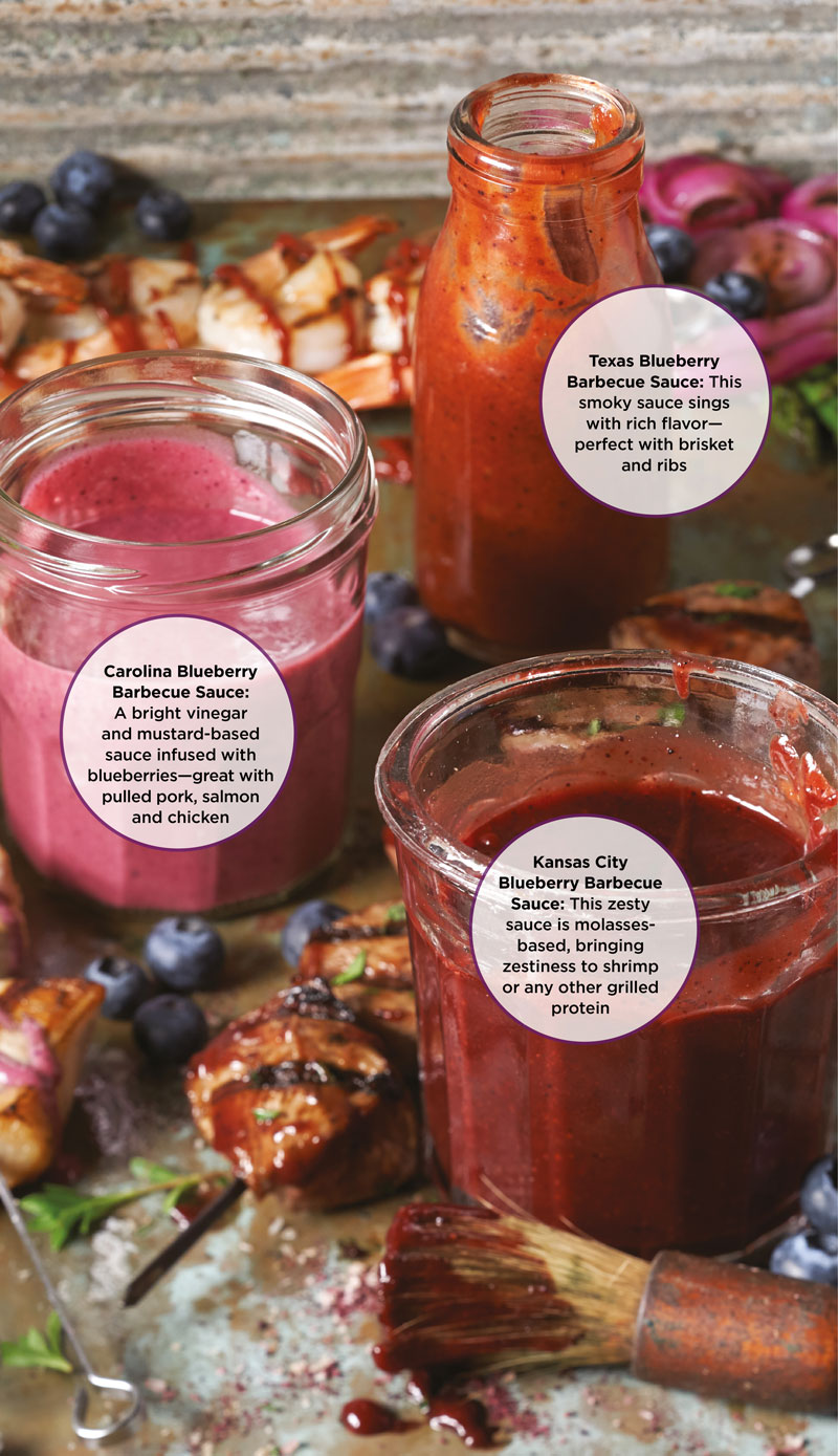 Naturally sweet with tangy notes and gorgeous color, blueberries introduce a premium touch to these regional American barbecue sauces.