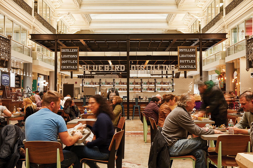 The Bourse in Philadelphia reflects the convivial sensibility of a food hall, anchored in a lovingly restored historical building.