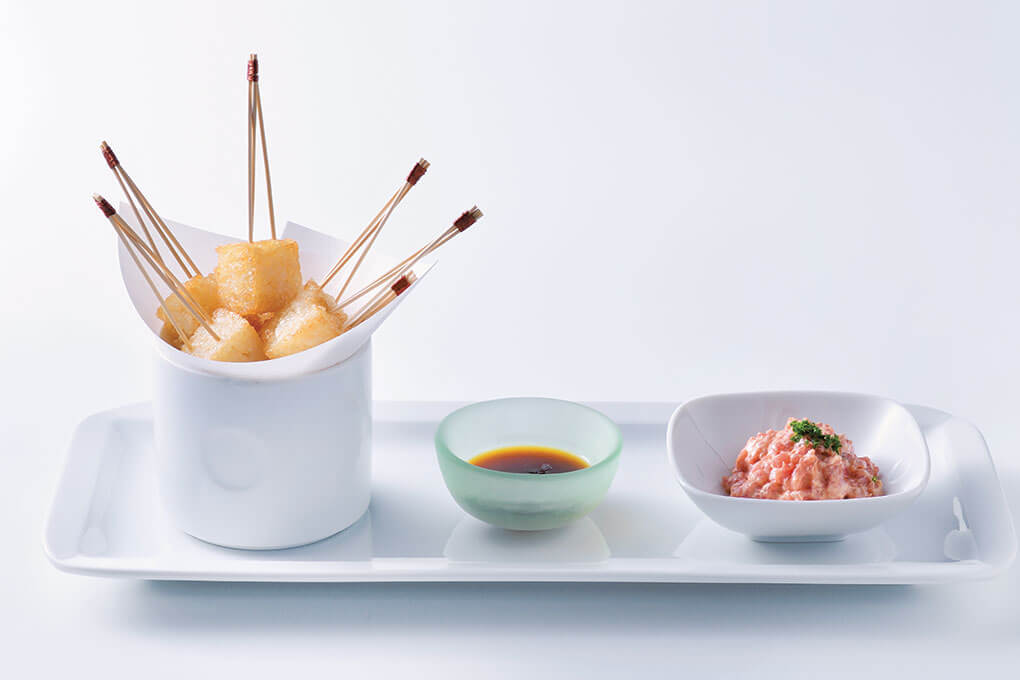 Morsels of crispy rice are formed into elegant cubes and served as part of a spicy tuna shareable at Nobu Restaurant, based in New York.
