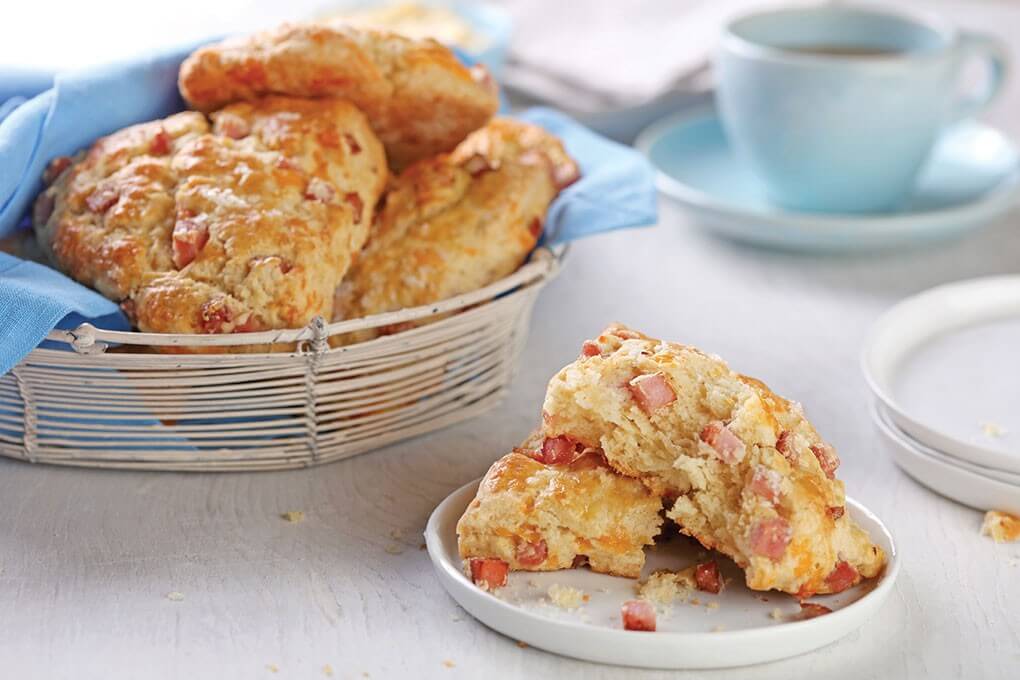 Jacqueline Mearman’s Ham & Cheese Scones with Whipped Maple Butter make smart use of delicately diced cubes from a Smithfield CarveMaster Ham.
