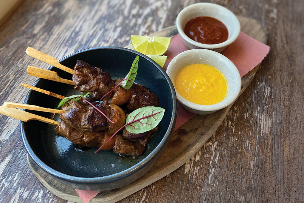 Aaron Brooks of Edge Steak & Bar in Miami pairs his South American anticuchos with sauces that star aji amarillo and aji panca. They drive home a Peruvian narrative, while delivering memorable flavors that appeal to adventurous diners.