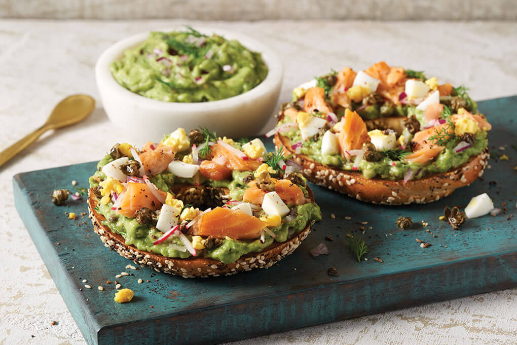 This Smoked Salmon Bagel with Forager’s Guacamole offers a wholesome mash-up of bagel and lox with avocado toast, building signature flavor and broad menu versatility.