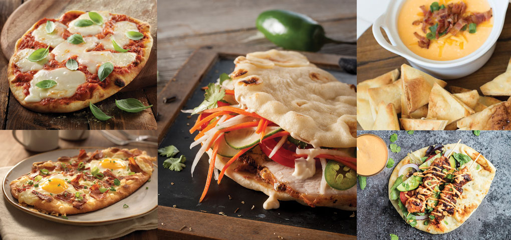 Flatbreads are among the most nimble of products for menu optimization, whether serving as a base for comfort or cutting-edge flavors, or as a carrier for a modern banh mi, an Eastern Med grilled chicken wrap, even as crispy dippers. 